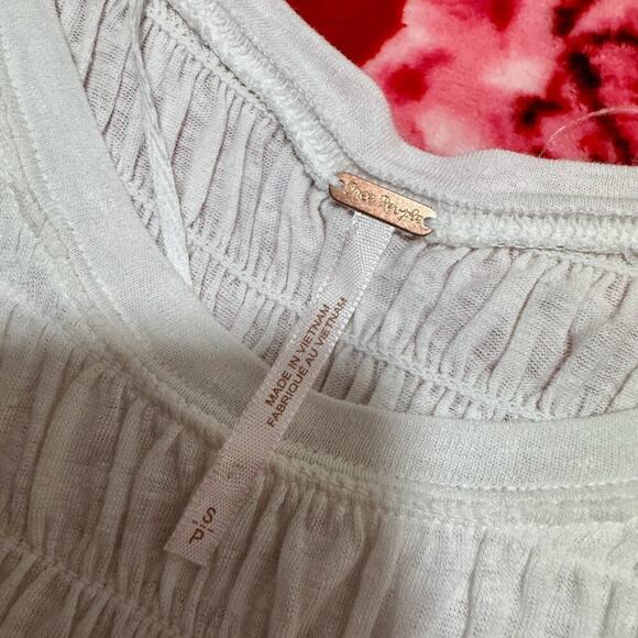Free People Smocked Babydoll Top White Women's Small Cottagecore Romantic Linen - Picture 5 of 15
